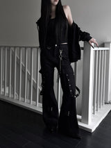 unique strap cargo bootcut pants