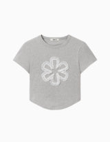 DELAY OFF レースクロップTシャツ (メランジグレー)