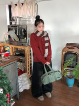 Genif Raglan Round Button Knit
