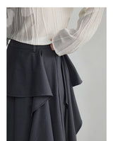 Soft ruffle striped asymmetrical flare skirt
