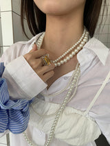 [SUNMI] long layered pearl necklace