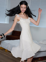 rirri 25SS New Arrival Polka Dot Slim-Fit Resort-Style Flounce Hem Dress