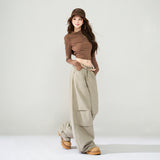 Light Brown Wash Fold Detail Wide Leg Jeans