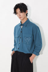 Solid color bowknot embroidered lapel design loose retro pocket shirt