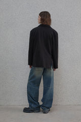 Curved double knee denim pants