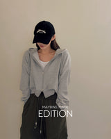 Rib cropped hooded zip-up