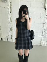 Check Pleated Mini Dress (2 colors)