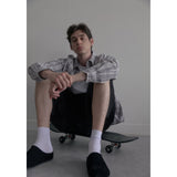 Vintage washing beige check shirts