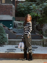 Star Stripe Off-Shoulder Long Sleeve Knitwear