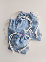 denim ribbon string pouch - light blue L