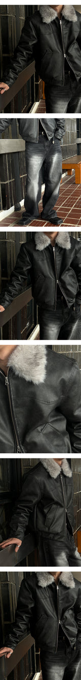 [F/W] Real raccoon fur leather blouson(3color)
