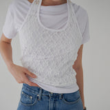 [Pladin] Flower Lace Halter Neck Sleeveless - 2colors