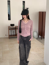 [S~3XL] ポーションロングワイドデニムカーゴパンツ