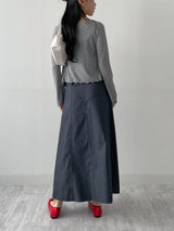 Deep Slit Wrap Denim Long Skirt