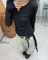 Luen Wrap Henley Neck Long Sleeve