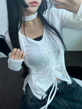 スカーフセット🧸シャーリングラッフルスリックポイントスリムロングスリーブTシャツ🧸🤍🖤🩶3カラー