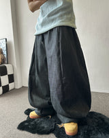 Lever Side Panel Elastic Waist Raw Denim Pants 2color