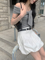 [🖤MD PICK] シネマストライプタイオフショルダートップ (Gray)
