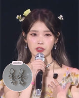 [IU Piercing] Dainty Heart Crystal and Ribbon Huggies Piercing - Silver Color