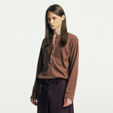 ビロウボタンダウンヘンリーネック長袖Tシャツ brown