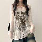 Roven ダメージシースルーメッシュニットロングスリーブTシャツ