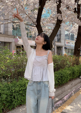 ストライプフレアスリーブレスブラウス (3color)