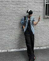 jacquard short-sleeved denim jacket