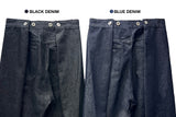 Tuck-On Back Button Wide Fit Selvage Denim Long Pants (2 colors)