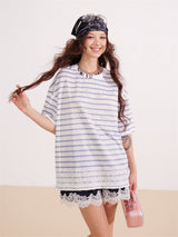 Lace Stripe Mix Slim Fit T-Shirt