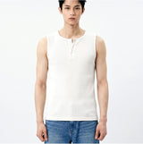 Ribbed Henley-Neck Sleeveless Top White