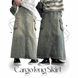 Mewelry Washing Cargo Denim Long Skirt
