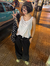 Punching eyelet string wide pants