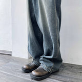 Curved Striped Washed Denim Trousers