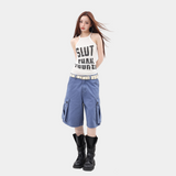 French Workwear Denim Cargo Bermuda Shorts