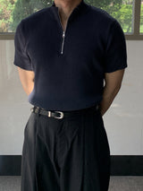 Punto Half Zip-Up Knit Short Sleeve