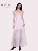 Pink chiffon see-through long dress