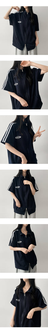 Untied Two-Way Line Short-Sleeved Zip-Up