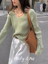 Ribbed knit V-neck(3color)
