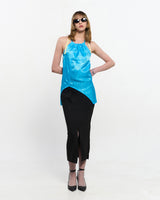 Two Tone Ribbon Paisely Halter-neck Top _ SKYBLUE