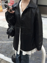 Tsurem Button Collar Half Leather Jacket
