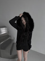 slim fur hood zip-up (fleece-lined / 3color)