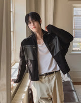 Caden Leather Color Matching Fingerhole Zip-up