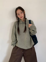 Huble Color Button Wool Collar Over Knit