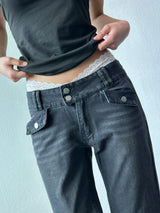Double Button Semi-Loose Bootcut Pants 2color