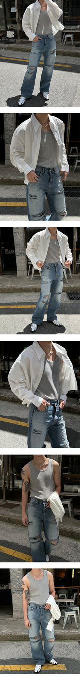 [Unisex] ウォッシュルーズクロップシャツ（4color）