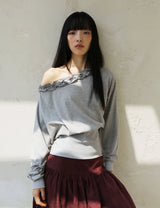 オフショルダー ラッフル トップ(GREY)