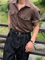 ツーポケットロールアップストライプシャツ