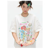 BETWEENAND xsunonebird Summer Loose Printed Top Two Color Pure Cotton Round Neck Short Sleeve T-shirt for Women