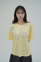 オーバーサイズシャインアップリケTシャツ [バタークリーム]