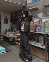 ピンストライプワークパッチワイドデニムパンツ